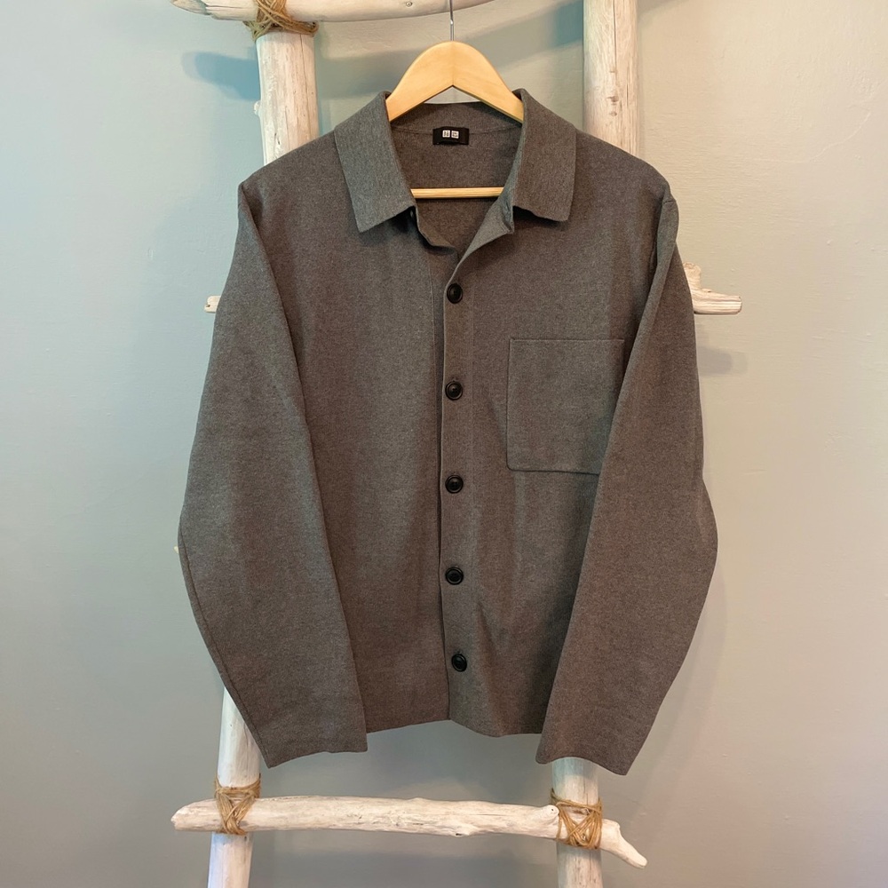 Milano Ribbed Shirt Collar Cardigan - Gray